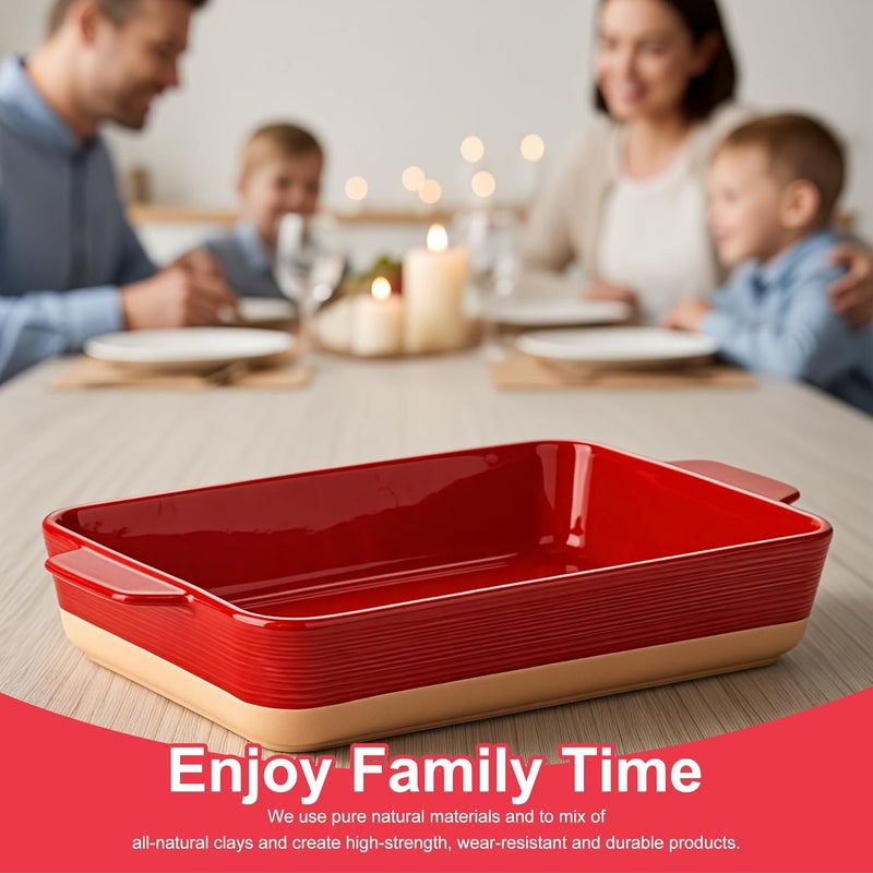Dafuceramic Casserole Dishes for Oven, Baking Dishes, Ceramic Bakeware Sets of 4, Rectangular Baking Pan Set with Handles for Baking, Casserole, Kitchen, Wedding Gift (Red Yellow) - Image 5